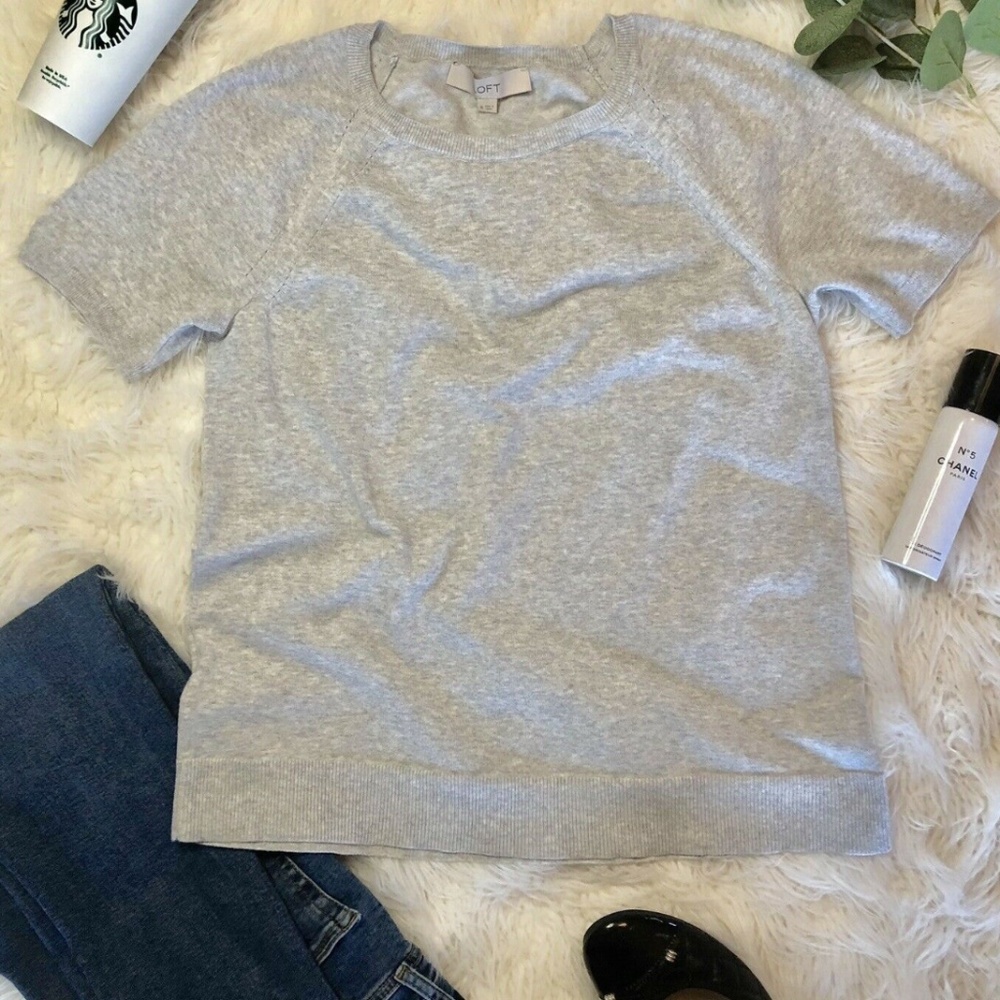 Loft Classic Gray Grey Top Blouse Cotton Med